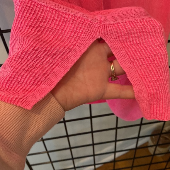 Lilly Pulitzer 100% Linen V-Neck Tunic Top Barbiecore Pink Ribbed Cuffs & Waist - Picture 9 of 9